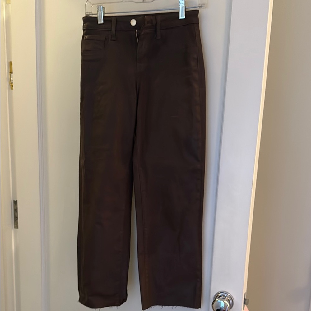 LAGENCE waxed chocolate brown straight-Leg jeans